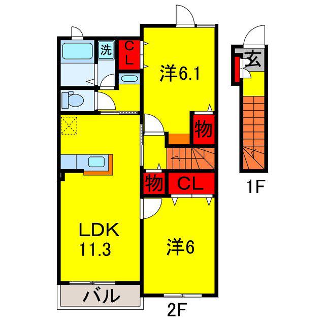 サニーヒル・B(2LDK/2階)の間取り写真