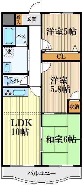 クリアヴェール中野上町(3LDK/2階)の間取り写真