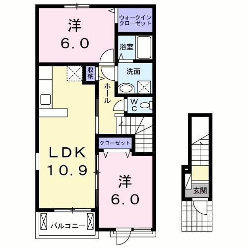 アヴェンタ ドールII(2LDK/2階)の間取り写真