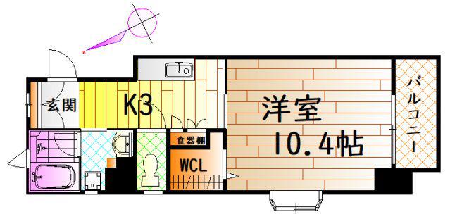 ロイアルアークKOHNO(1K/3階)の間取り写真