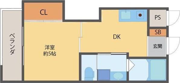 サンハイツヤマサキ(1DK/4階)の間取り写真