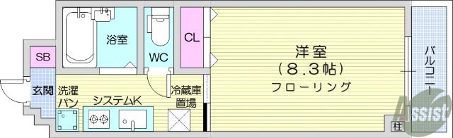 グランディコトブキ(1K/4階)の間取り写真