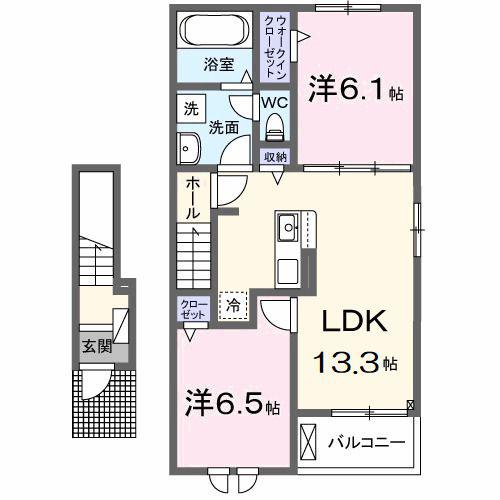スヴェニール ラ・テールII(2LDK/2階)の間取り写真