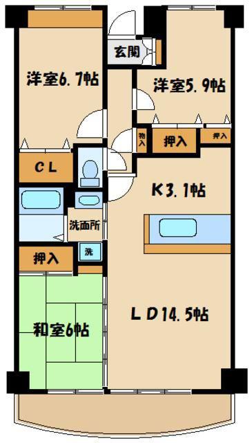 フレスコ中川(3LDK/5階)の間取り写真