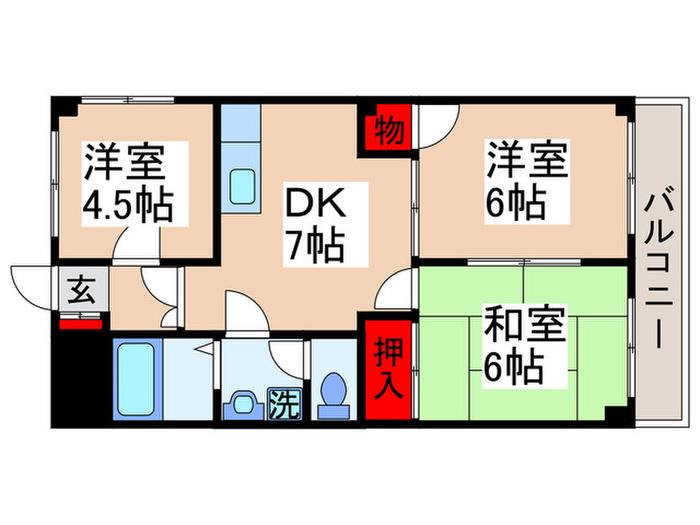 ラージ末広2(3DK/1階)の間取り写真