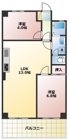パークヒルズ奥田(2LDK/2階)の間取り写真