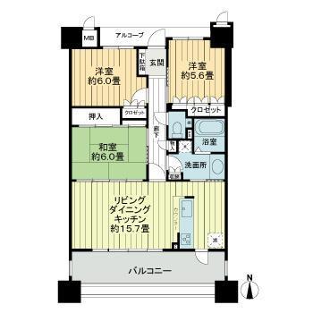 サーパス太田中央公園二番館(3LDK/5階)の間取り写真