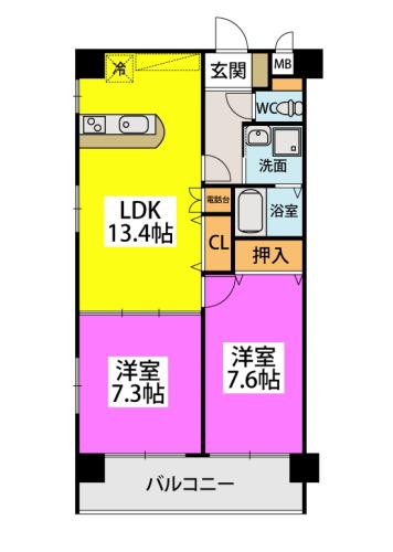 グリーンウインズ(2LDK/2階)の間取り写真