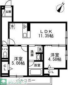 国立市谷保4丁目PJ 共同A棟(2LDK/3階)の間取り写真