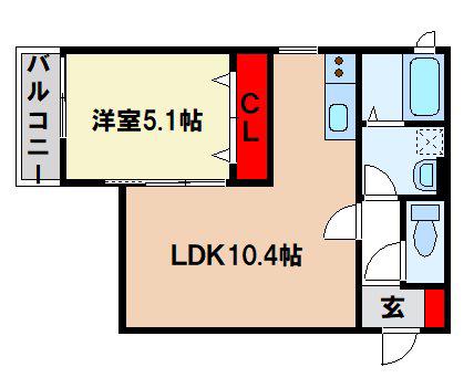 エレガンシア二日市西(1LDK/3階)の間取り写真