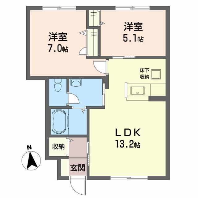 シャーメゾンディアス川内(2LDK/1階)の間取り写真