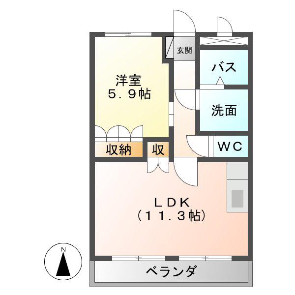 ハピネスタウン豊山(1LDK/2階)の間取り写真