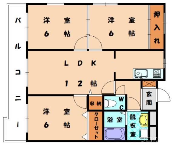 パインヒルズ奈多(3LDK/3階)の間取り写真