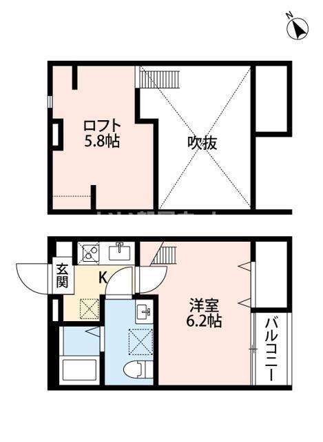 SQUARE I(1K/2階)の間取り写真