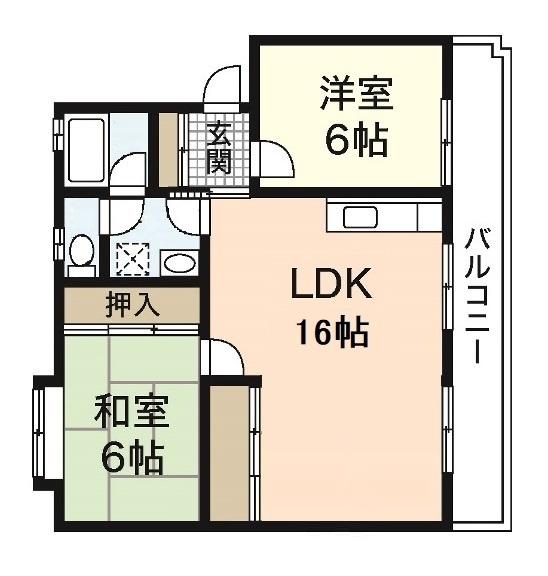 二反田ビル(2LDK/3階)の間取り写真