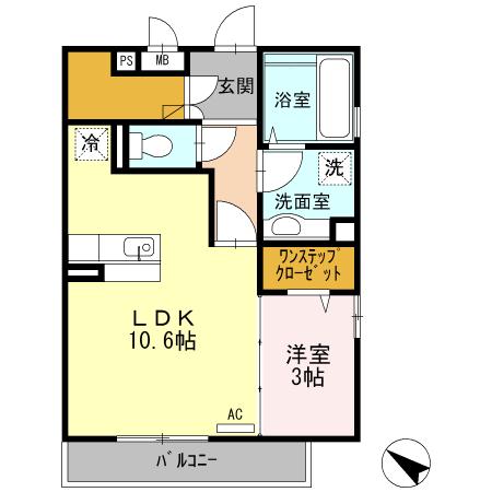 グランドゥール光 1LDKBNT(1LDK/3階)の間取り写真
