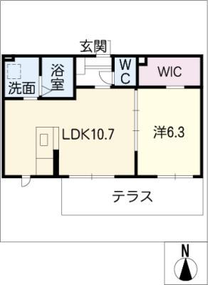 プリメーロ瓢箪山 B(1LDK/1階)の間取り写真