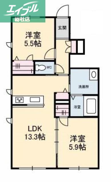 ぷらんどーる(2LDK/1階)の間取り写真