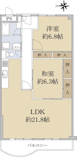 芦屋パインリッチ(2LDK/3階)の間取り写真