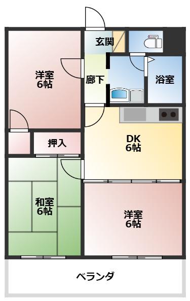 石上マンションB館(3DK/2階)の間取り写真