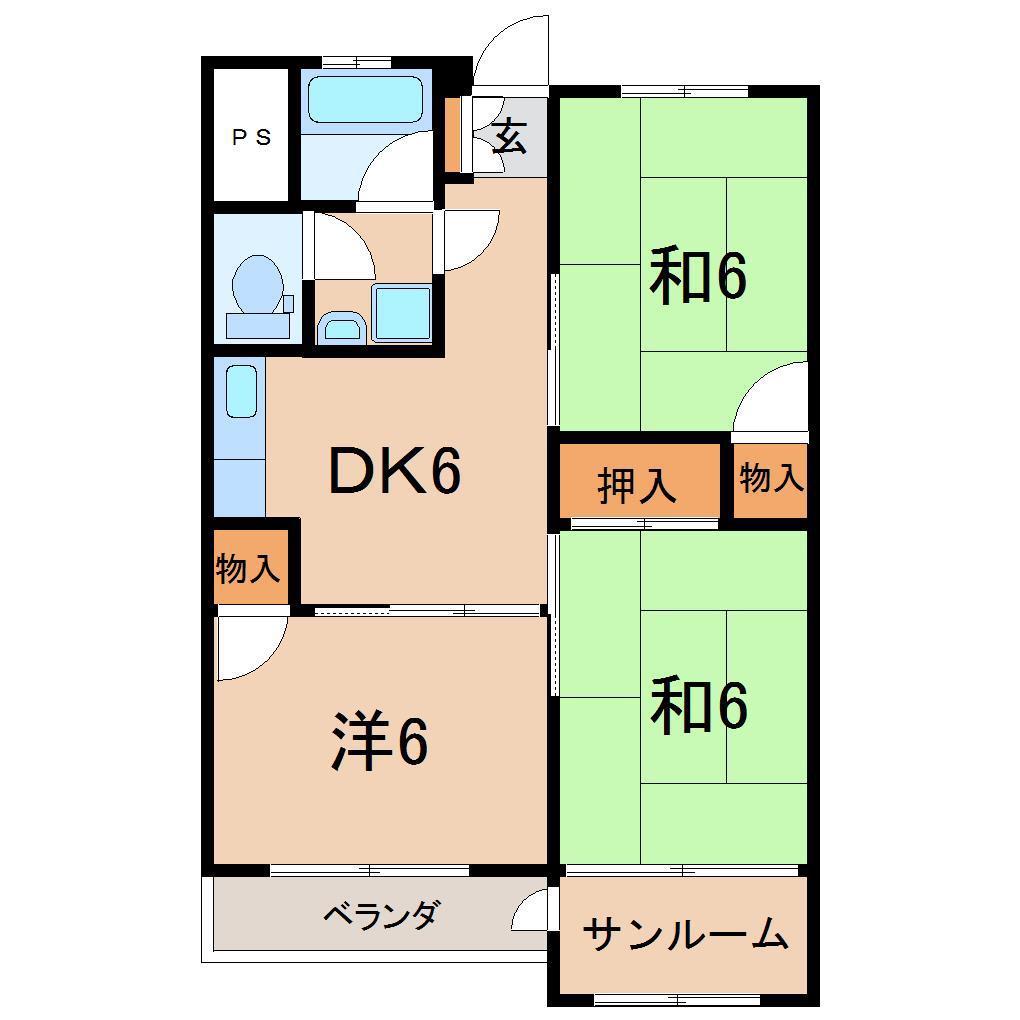 宮島パークハイネス(3DK/2階)の間取り写真