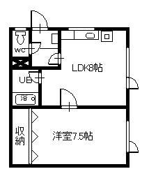 リバーサイド3.7A(1DK/1階)の間取り写真