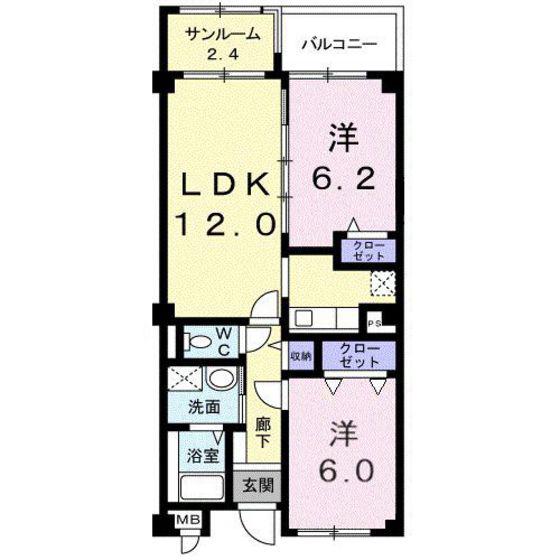 サンセール・ロワイエ(2LDK/2階)の間取り写真