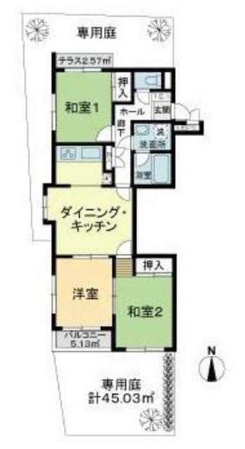 ライオンズマンション東伏見(3DK/1階)の間取り写真