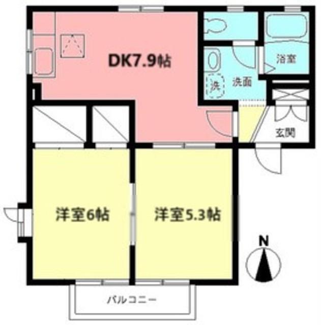 グレイスヒルズB(2DK/2階)の間取り写真