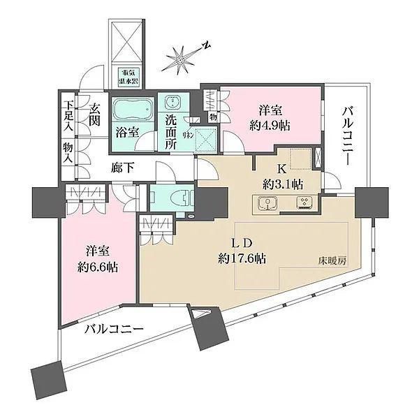 ザ・パークハウス西新宿タワー60(2LDK/14階)の間取り写真