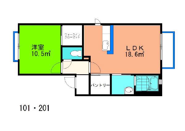 クレイドル住吉 B(1LDK/2階)の間取り写真