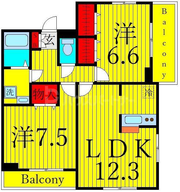 パラッツィナ町屋(2LDK/3階)の間取り写真
