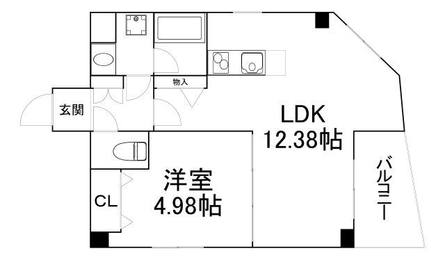 夕陽ケ丘マンション(1LDK/2階)の間取り写真