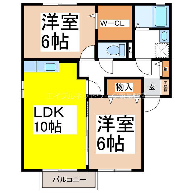 カリーノK(2LDK/2階)の間取り写真