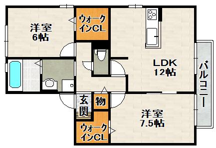 ウィスタリア瑞穂(2LDK/2階)の間取り写真
