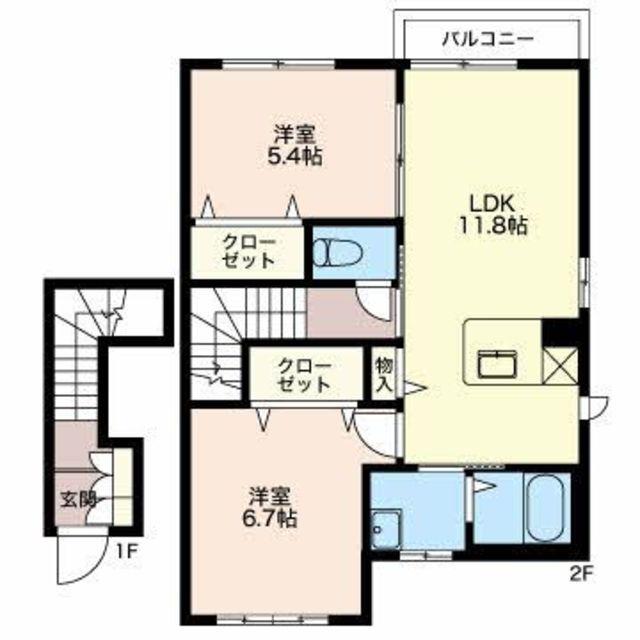 グランド・シャリオB(2LDK/2階)の間取り写真