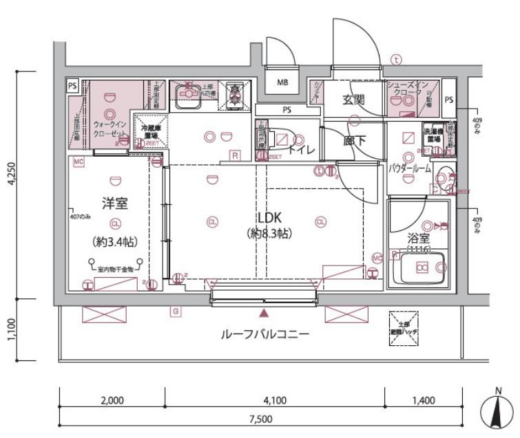 ARCOBALENO BUBAIGAWARA(1LDK/4階)の間取り写真