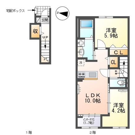 西宮市山口町 アパート(2LDK/2階)の間取り写真
