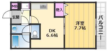 フジパレス式内町Ⅲ番館(1DK/2階)の間取り写真