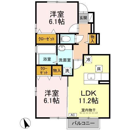 オリーブII(2LDK/1階)の間取り写真