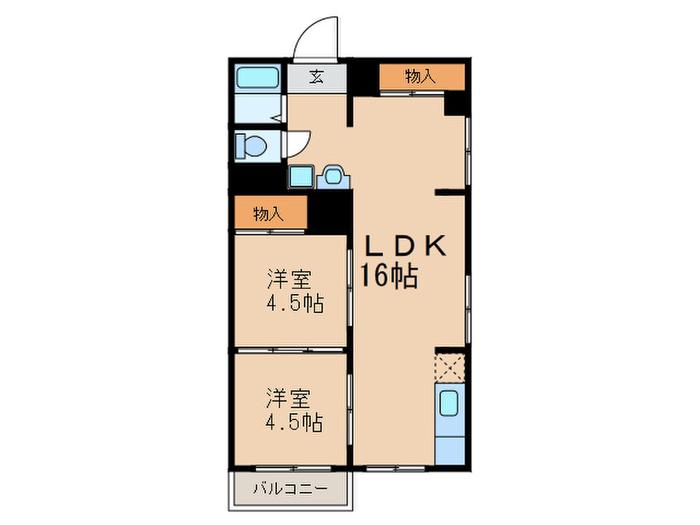 唐山ビル(2LDK/3階)の間取り写真