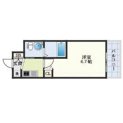 エグゼ弁天町(1K/9階)の間取り写真