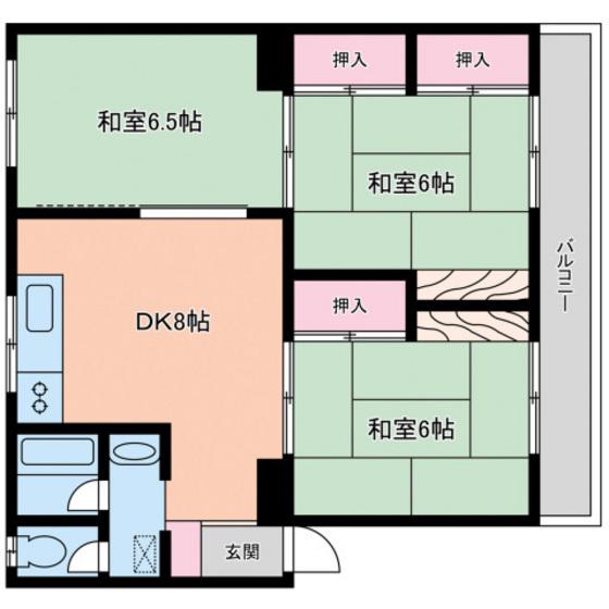 横山マンション(3DK/1階)の間取り写真