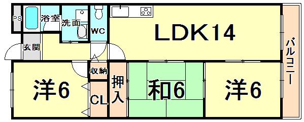 サザンフィールド(3LDK/1階)の間取り写真