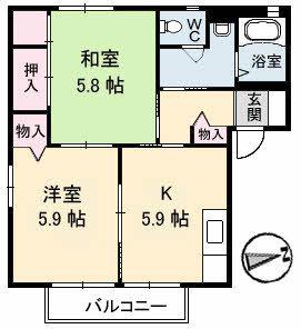シャーメゾン愛宕山 B棟(2K/1階)の間取り写真