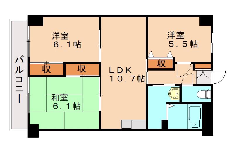 グリーンヴィレッジ則松 A棟(3LDK/3階)の間取り写真