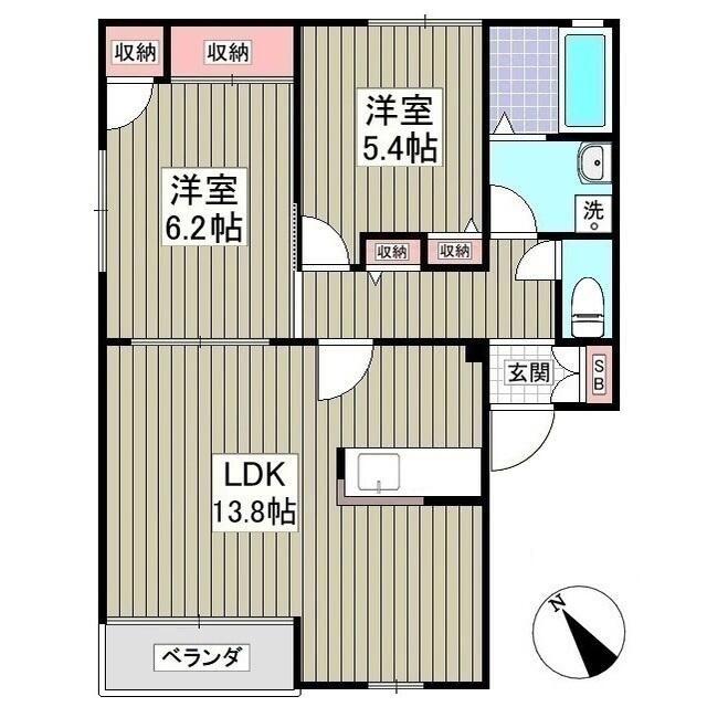グランドハイツC棟(2LDK/2階)の間取り写真
