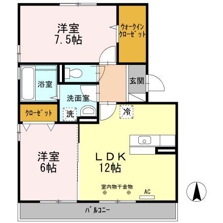 コンフォール薊(2LDK/2階)の間取り写真
