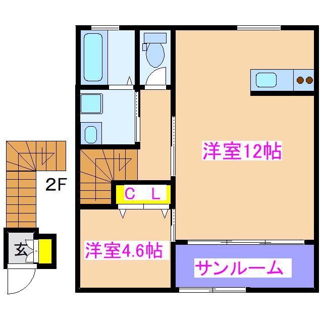 カーサ・リベルタ B棟(1SLDK/2階)の間取り写真
