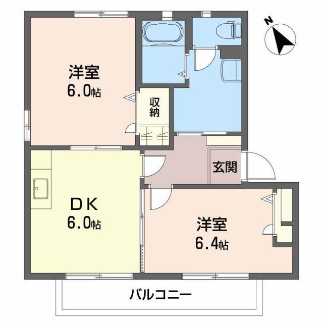 グランシード神越B棟(2DK/1階)の間取り写真